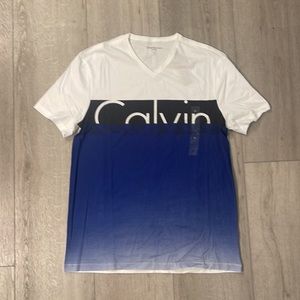 Calvin Klein V Neck White Logo Tee